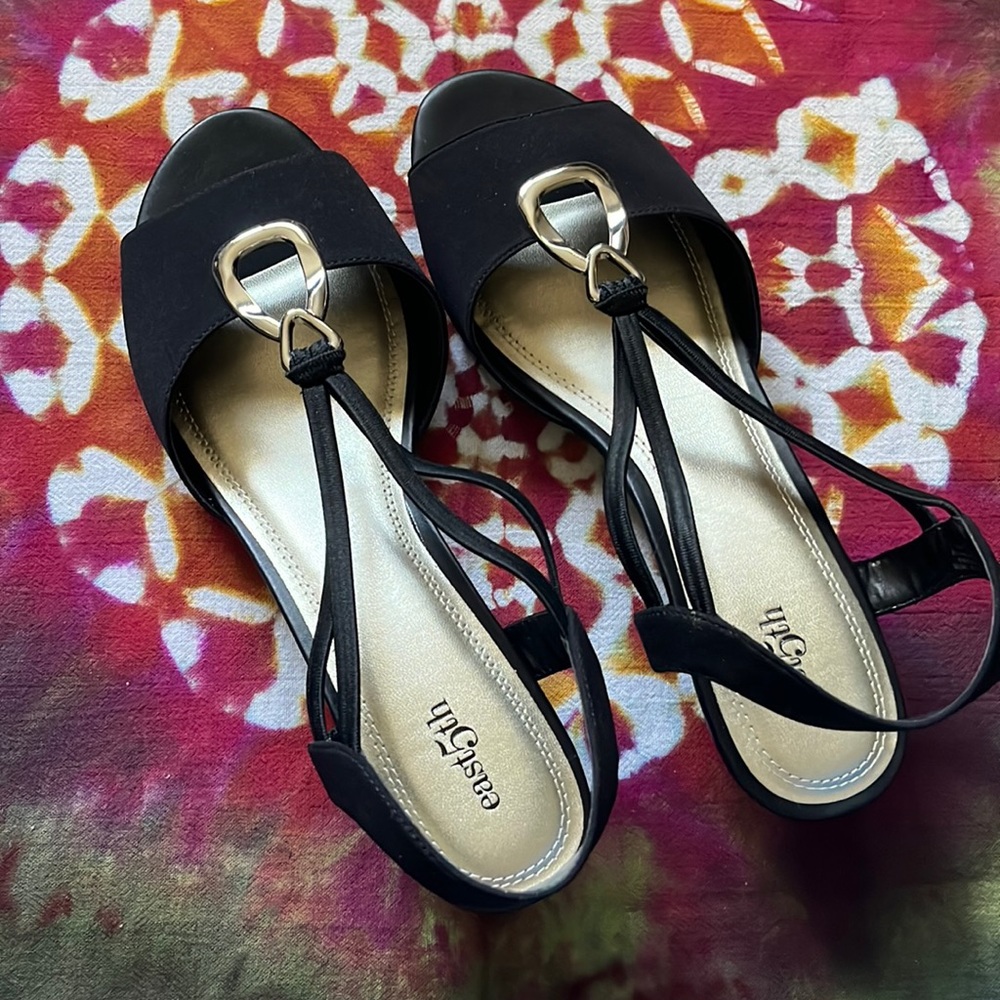 East5th Black Wedge Open Toe Heels (1.5 inch)